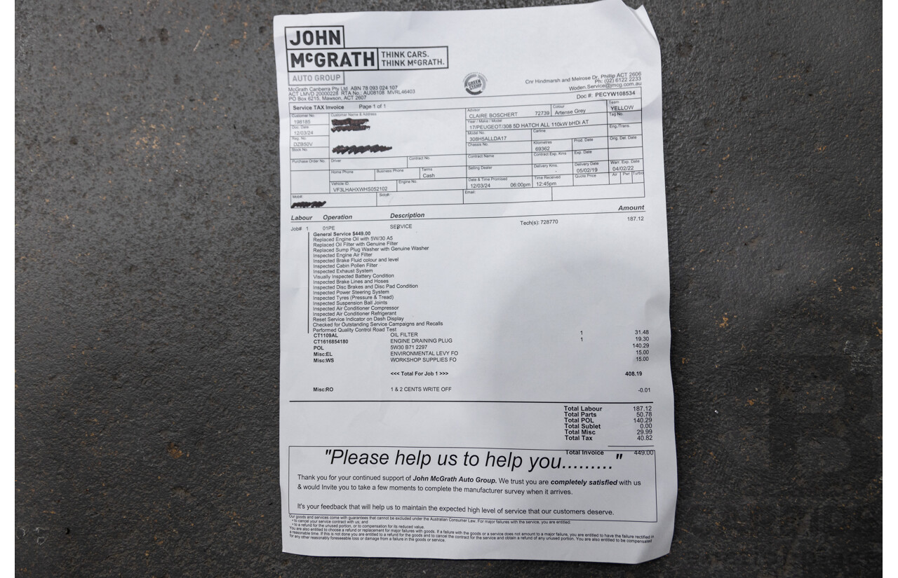 01/2019 Peugeot 308 Allure T9 MY19 4d Hatch Artense Grey Turbo 1.2L