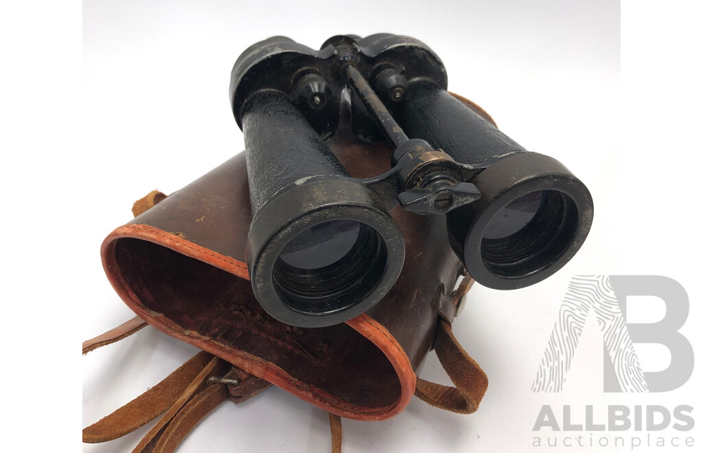 Vintage Metal Brown Binoculars in Brown Leather Case