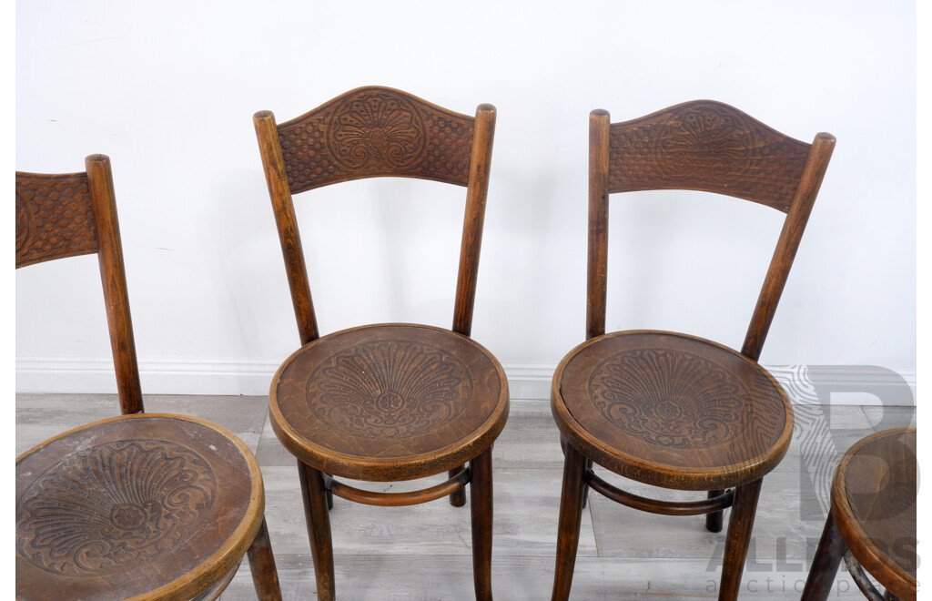 Four Antique Pressed Seat Bent Wood Chairs