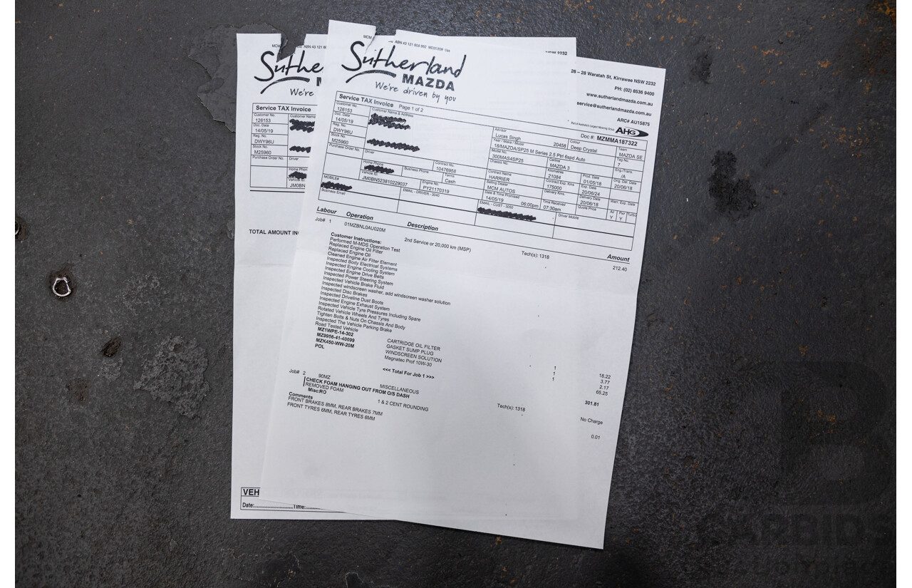 05/2018 Mazda 3 SP25 BN MY18 4D Sedan Deep Crystal Blue Metallic 2.5L