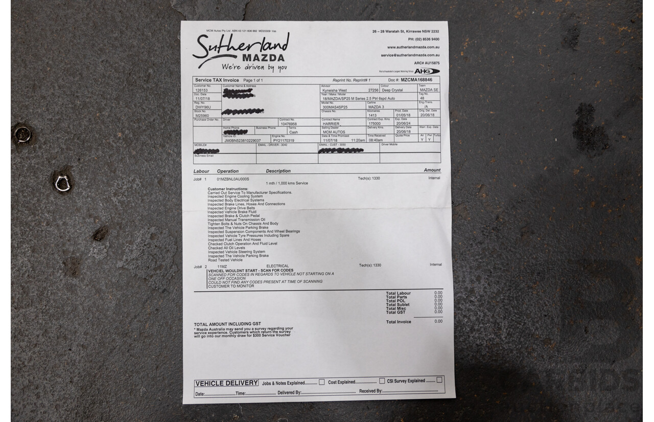 05/2018 Mazda 3 SP25 BN MY18 4D Sedan Deep Crystal Blue Metallic 2.5L