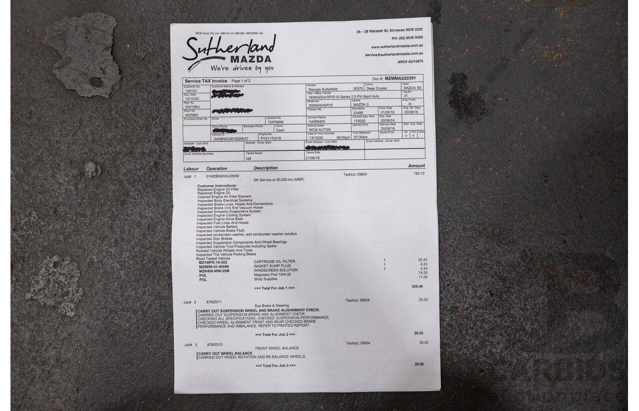 05/2018 Mazda 3 SP25 BN MY18 4D Sedan Deep Crystal Blue Metallic 2.5L