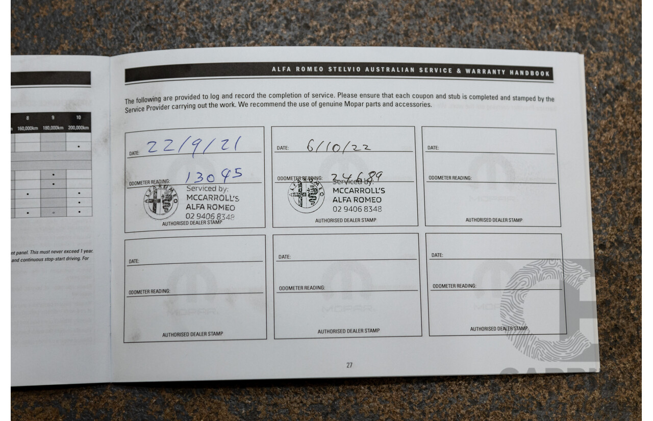 07/2020 Alfa Romeo Stelvio Q4 (AWD) 949 4D Wagon Metallic Black Turbo Diesel 2.1L