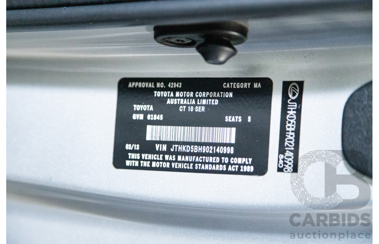 03/2013 Lexus CT 200H Hybrid F-Sport ZWA10R MY13 Upgrade 5D Hatchback Silver 1.8L - Hybrid
