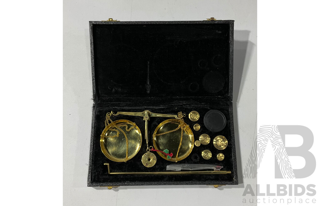 Complete Set Brass Balance Scales in Case with Weights