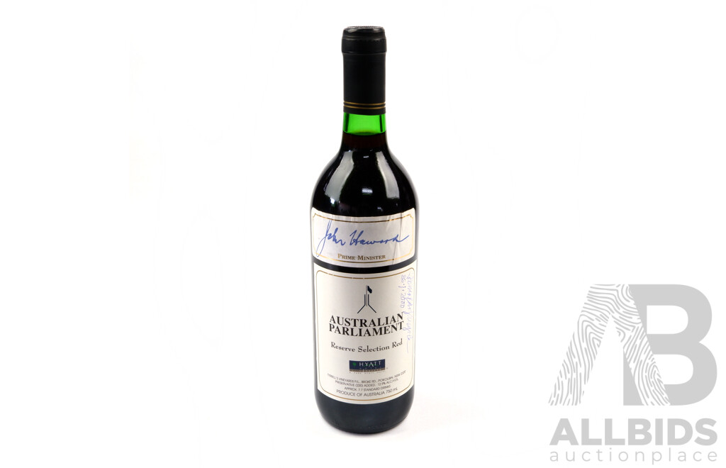 Australian Parliament Reserve Selection Red by Tyrells Signed by Ex Primeminister John Howard