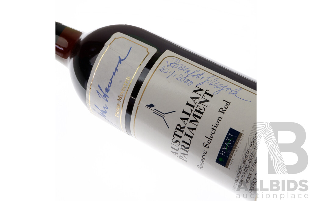 Australian Parliament Reserve Selection Red by Tyrells Signed by Ex Primeminister John Howard