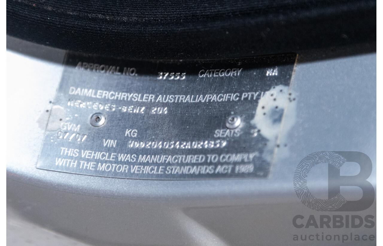 07/2007 Mercedes Benz C280 Avantgarde W204 4D Sedan Iridium Silver Metallic V6 3.0L