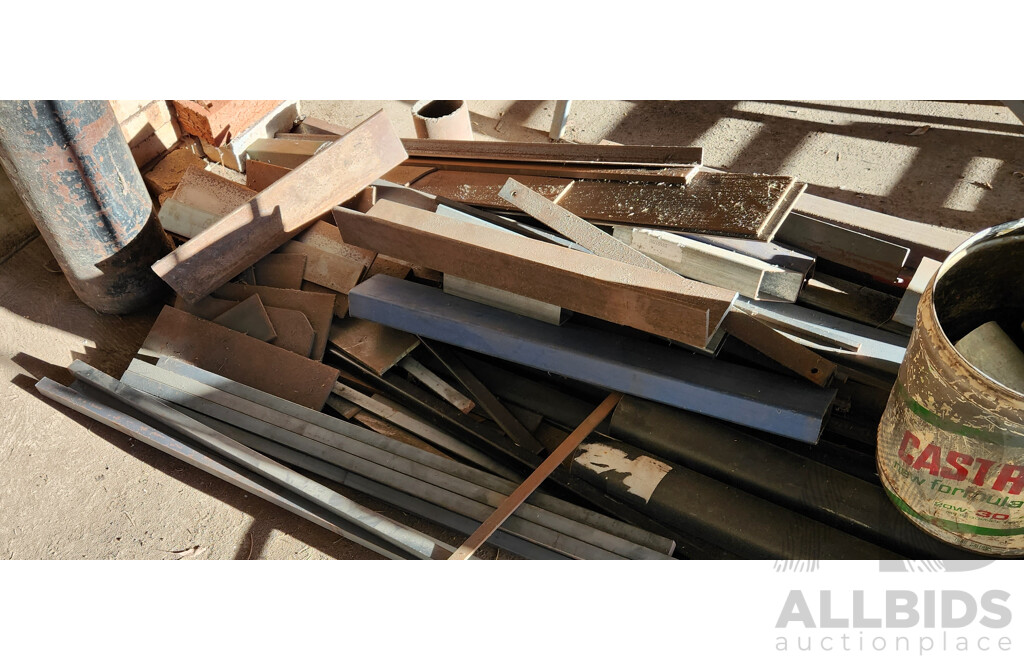 Quantity of Steel Offcuts and Scrap Metal Including Five Metal Tins