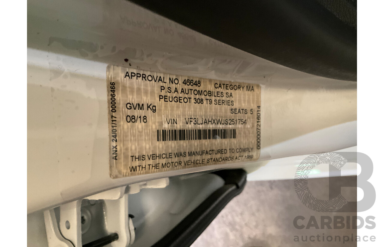 8/2018 Peugeot 308 Touring Allure T9 MY18 4d Wagon White Turbo Diesel 2.0L