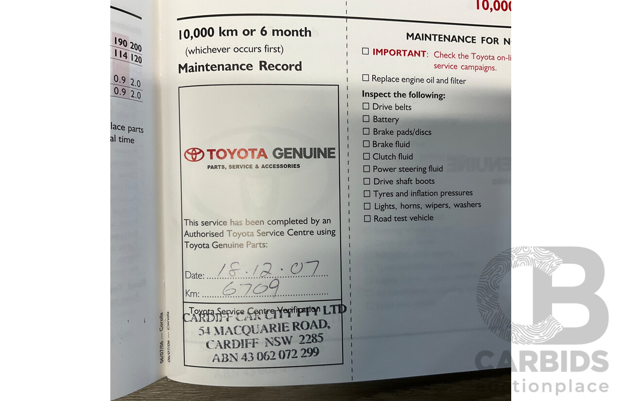 2/2007 Toyota Corolla Conquest SECA ZZE122R MY06 UPGRADE 5d Hatchback Blue 1.8L