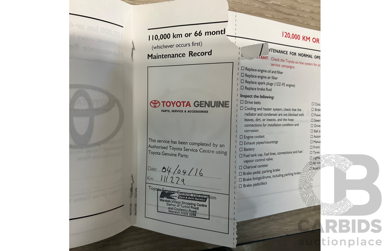 2/2007 Toyota Corolla Conquest SECA ZZE122R MY06 UPGRADE 5d Hatchback Blue 1.8L