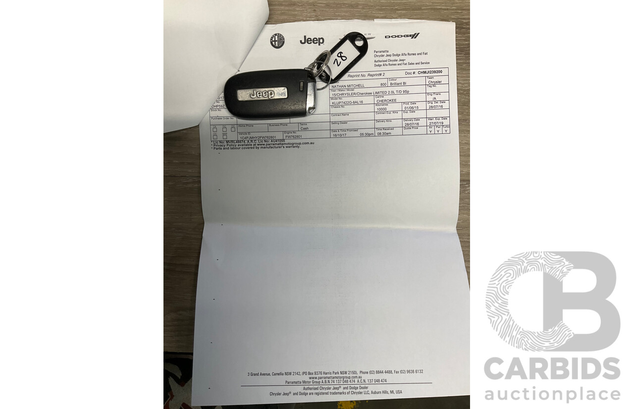 7/2016 Jeep Cherokee Limited (4x4) 4d Wagon Metallic Black Turbo Diesel 2.0L