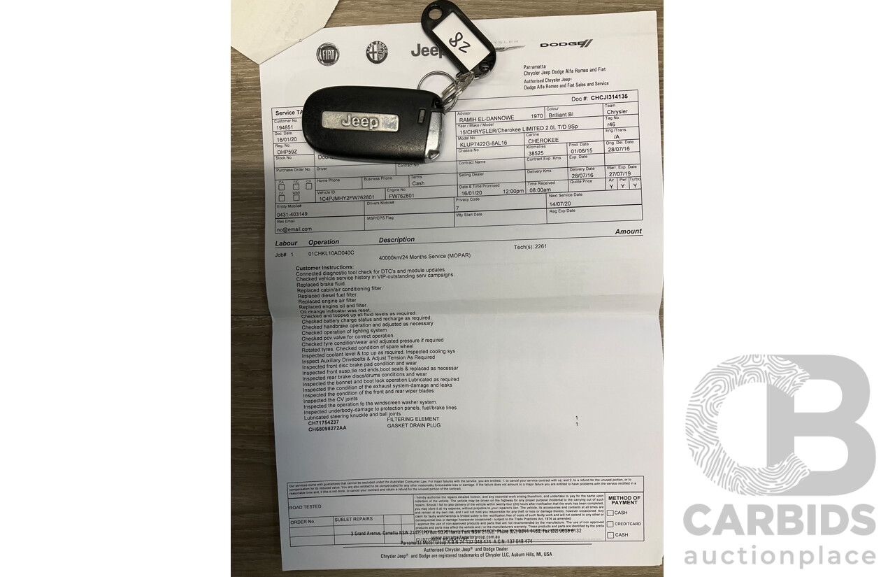 7/2016 Jeep Cherokee Limited (4x4) 4d Wagon Metallic Black Turbo Diesel 2.0L