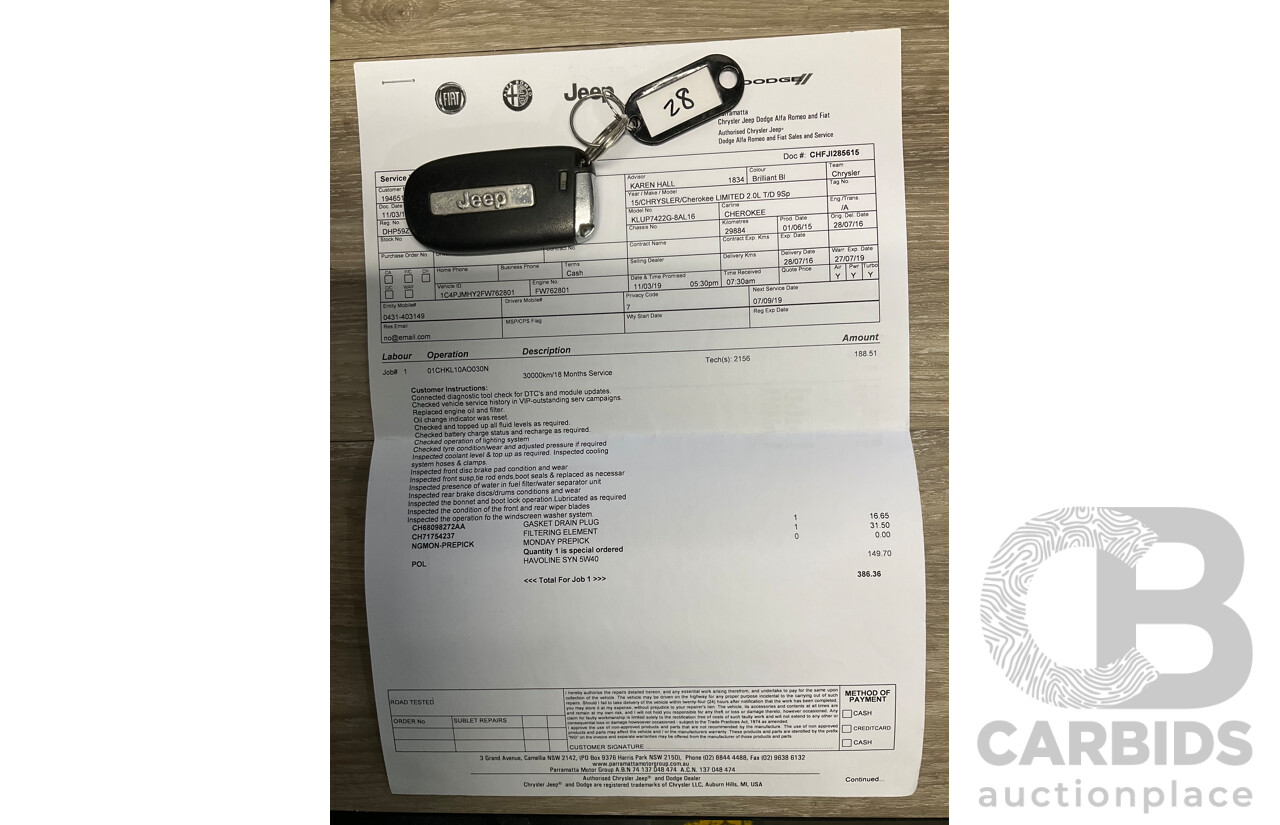 7/2016 Jeep Cherokee Limited (4x4) 4d Wagon Metallic Black Turbo Diesel 2.0L