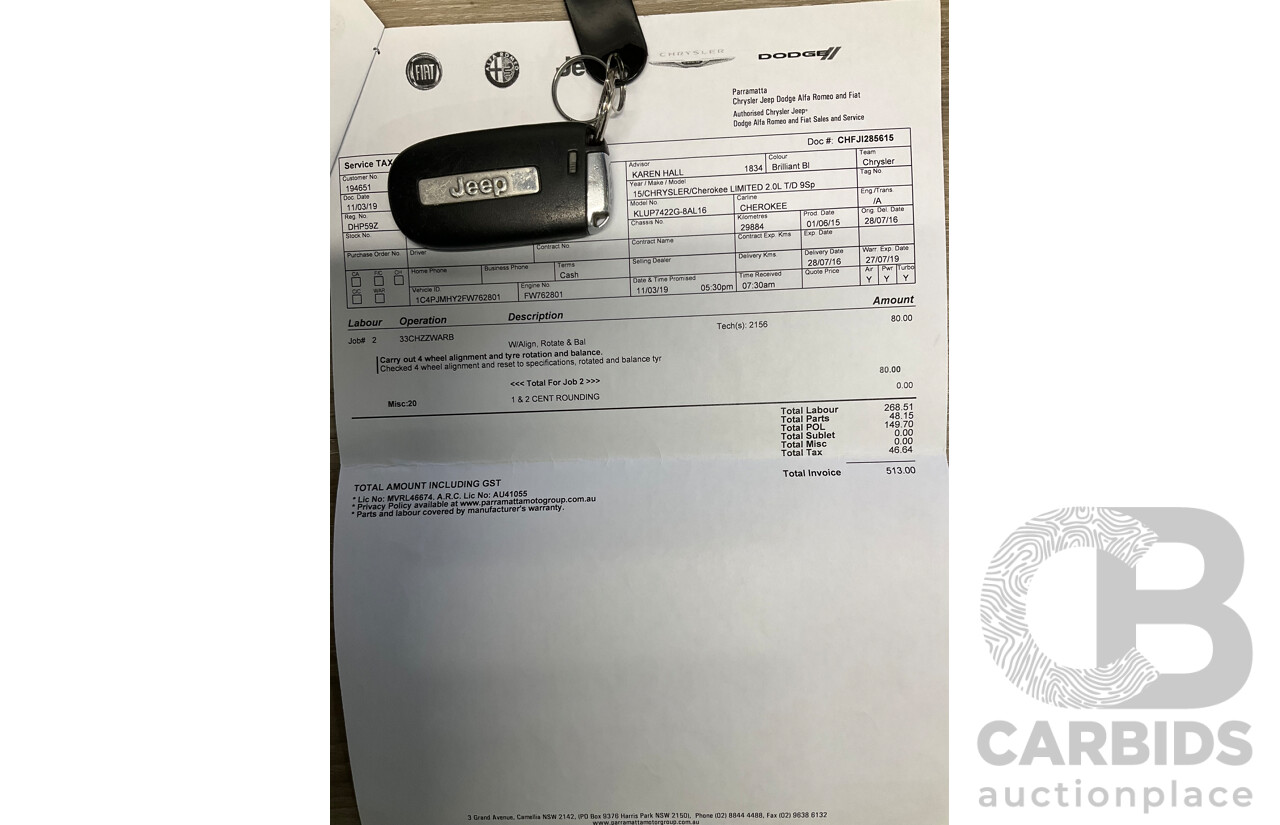 7/2016 Jeep Cherokee Limited (4x4) 4d Wagon Metallic Black Turbo Diesel 2.0L