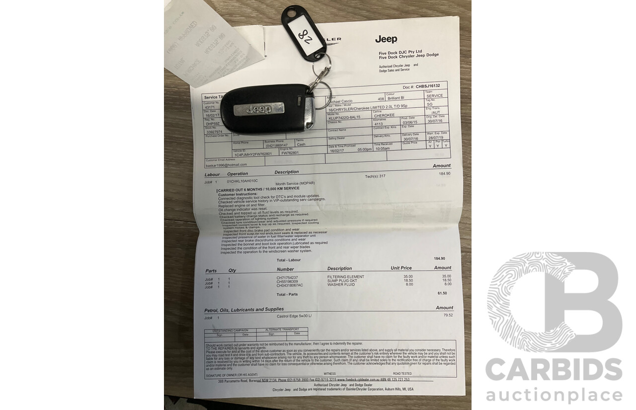 7/2016 Jeep Cherokee Limited (4x4) 4d Wagon Metallic Black Turbo Diesel 2.0L