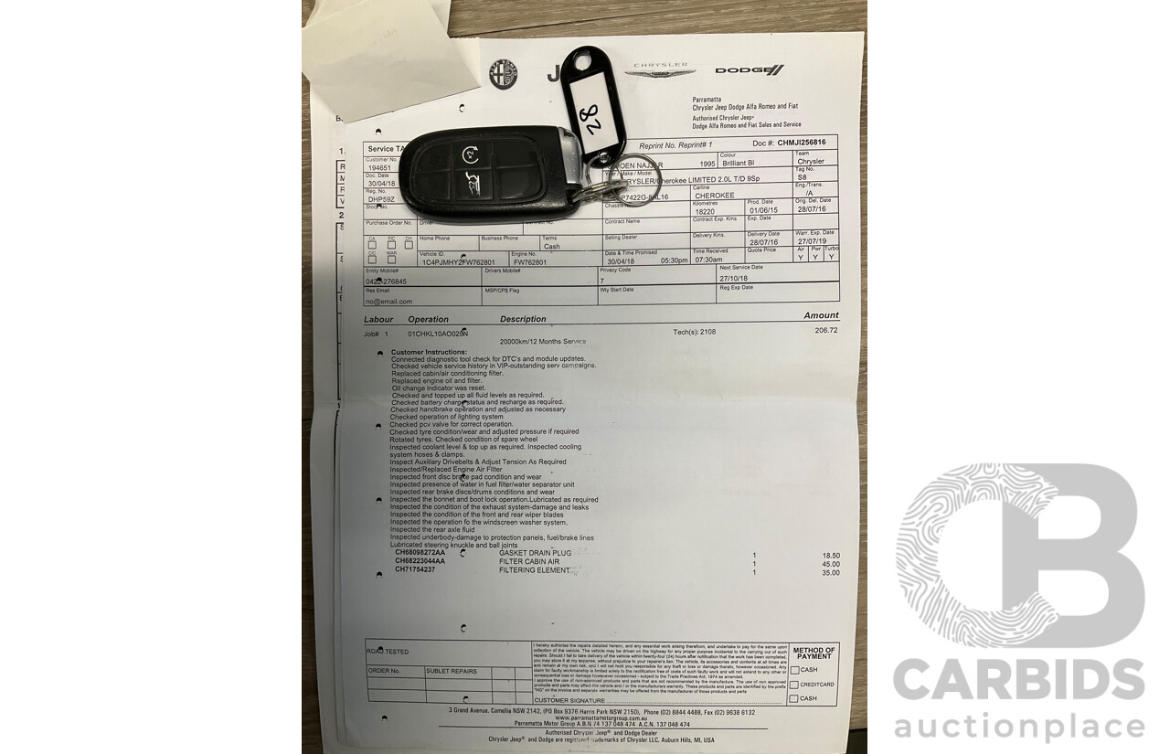 7/2016 Jeep Cherokee Limited (4x4) 4d Wagon Metallic Black Turbo Diesel 2.0L