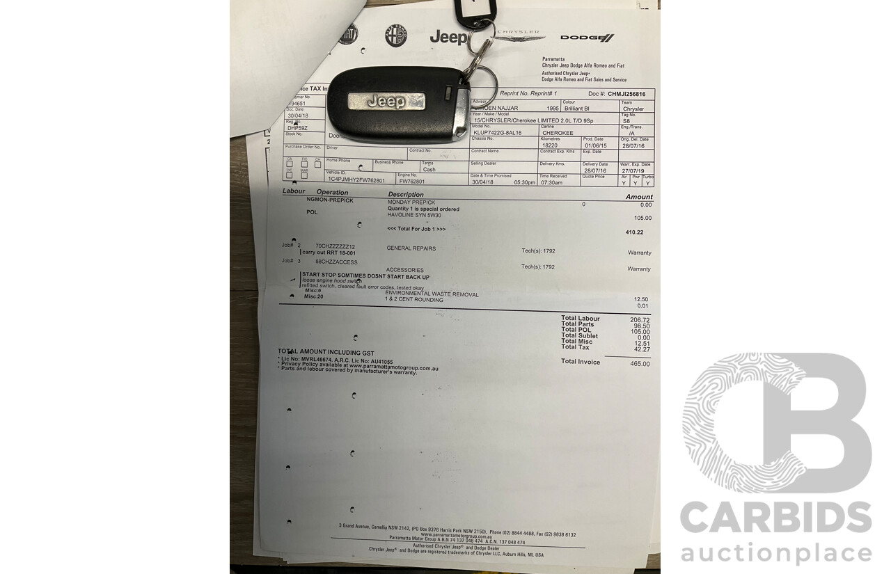 7/2016 Jeep Cherokee Limited (4x4) 4d Wagon Metallic Black Turbo Diesel 2.0L