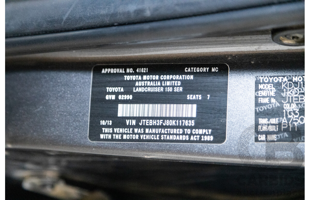 10/2013 Toyota Landcruiser Prado Kakadu (4x4) KDJ150R MY14 4D Wagon Grey Turbo Diesel 3.0L - 7 seater