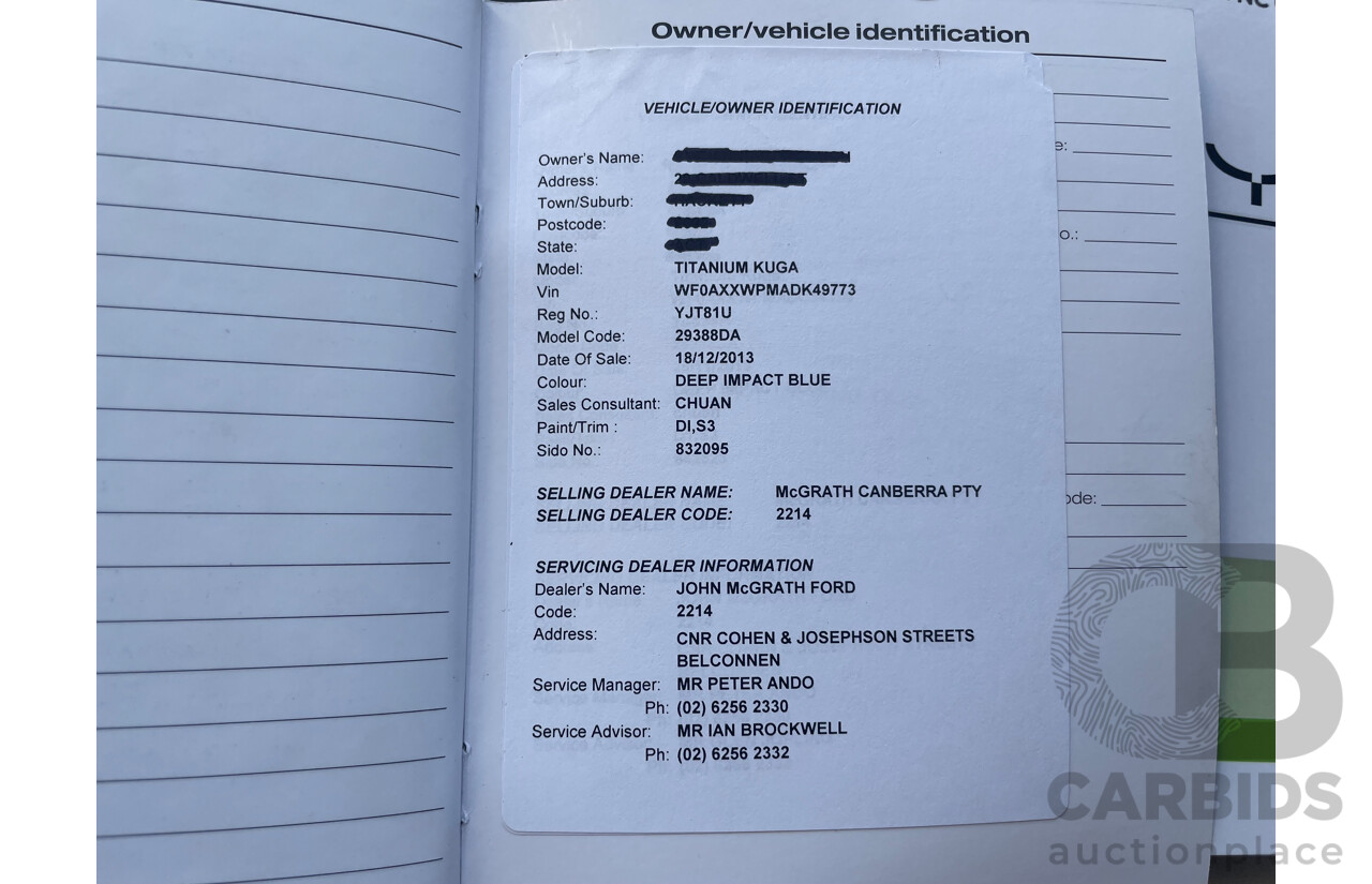 12/2013 Ford Kuga Titanium (awd) TF 4d Wagon Blue 2.0L