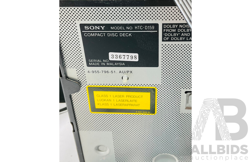 Sony Automatic Turntable System PS-LX52Y, LBT- A17 Remote Controlled Compact Hi-Fidelity Stereo System and 5 Disc Automatic Loading System Alongside Pair of Sony Speakers, and Two Pairs of Other Speakers