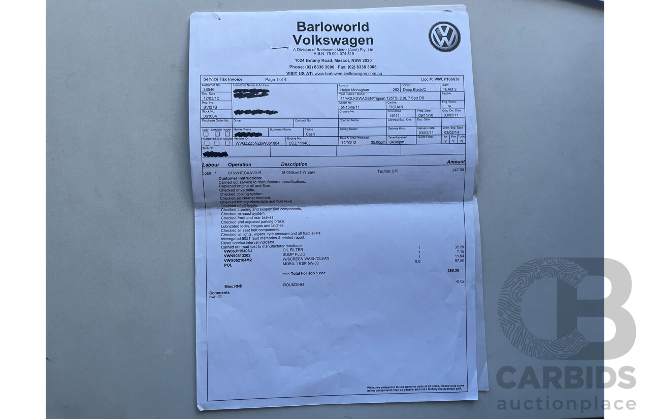 01/2011 Volkswagen Tiguan 125 TSI 4x4 5NC MY11 4D Wagon Black 2.0L