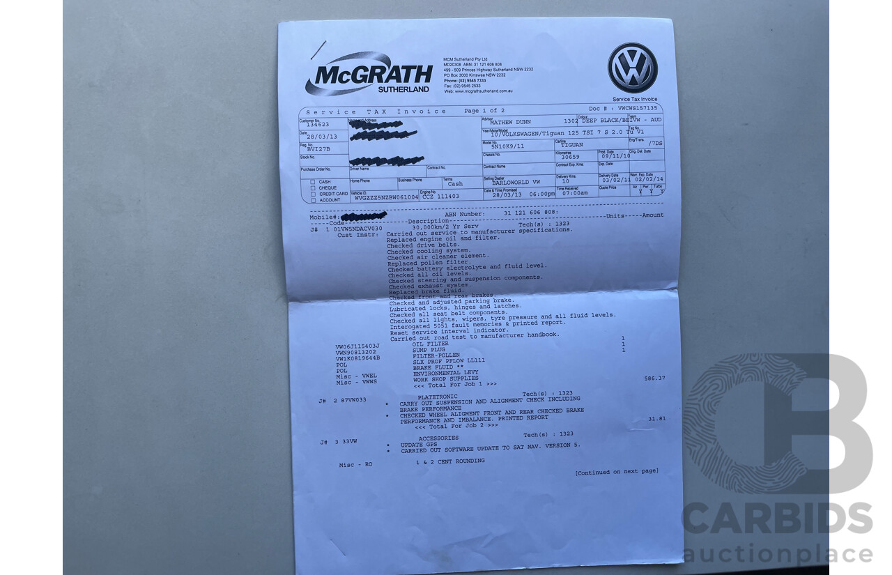 01/2011 Volkswagen Tiguan 125 TSI 4x4 5NC MY11 4D Wagon Black 2.0L