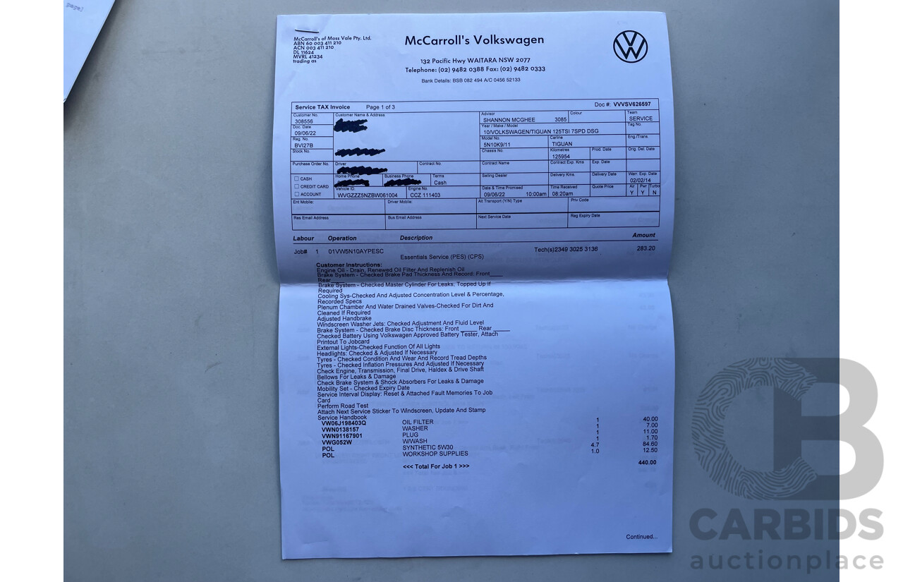 01/2011 Volkswagen Tiguan 125 TSI 4x4 5NC MY11 4D Wagon Black 2.0L