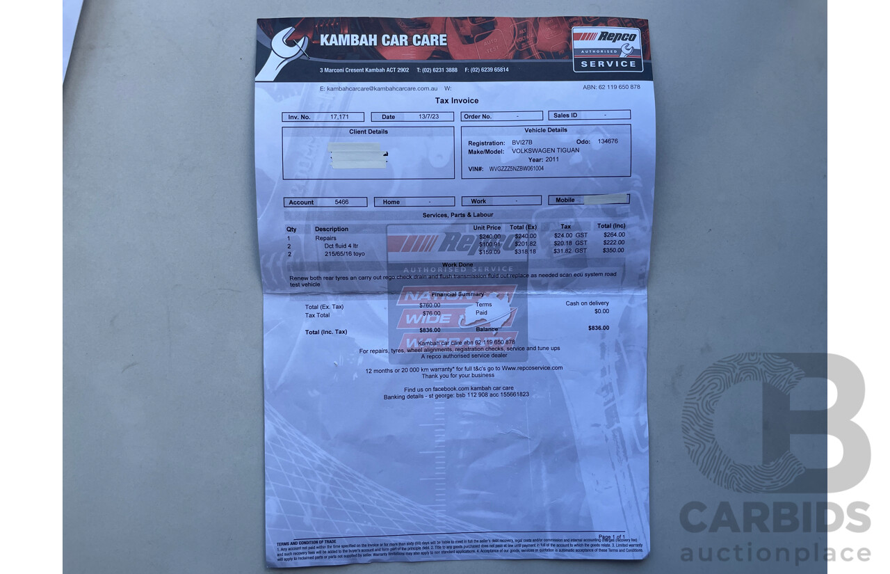 01/2011 Volkswagen Tiguan 125 TSI 4x4 5NC MY11 4D Wagon Black 2.0L