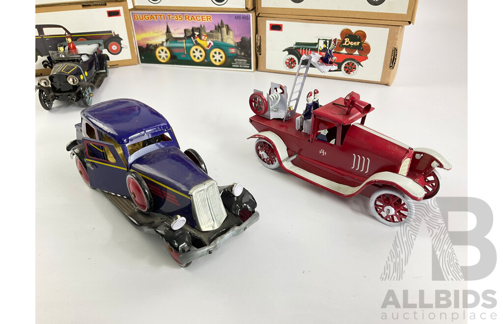 Collection of Pressed Steel Toy Cars, Clockwork and Friction Powered, Most with Original Boxes