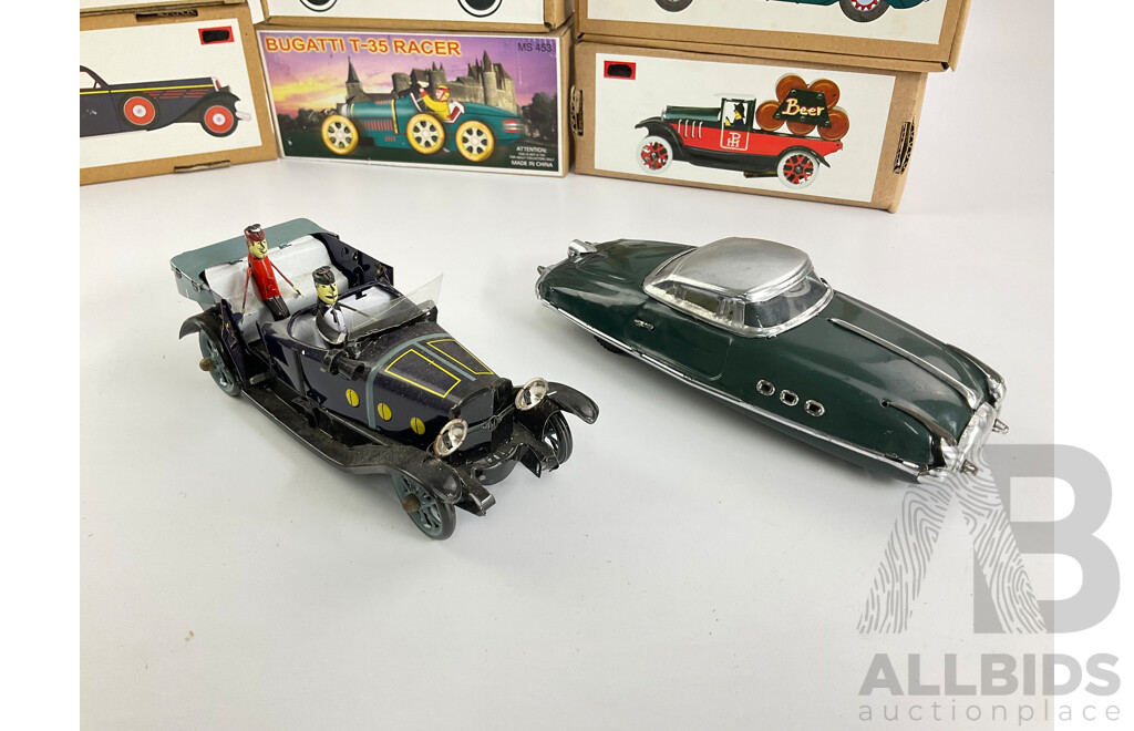 Collection of Pressed Steel Toy Cars, Clockwork and Friction Powered, Most with Original Boxes