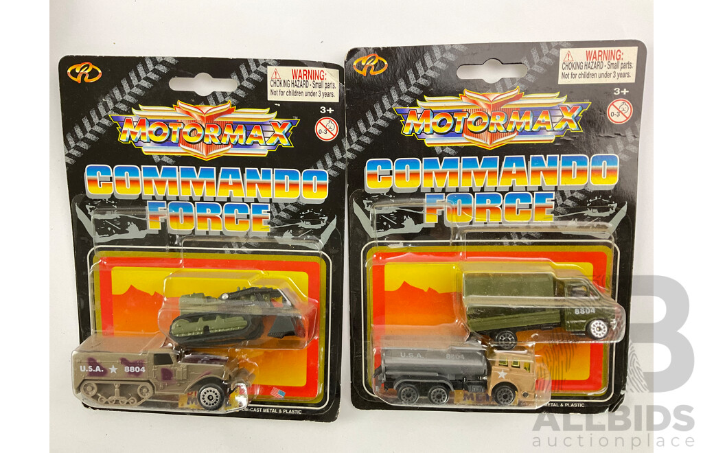 Collection of Diecast and Plastic Army Vehicles Including Boxed Matchbox Tanks, Mission Bravo and Motormax Commando Force