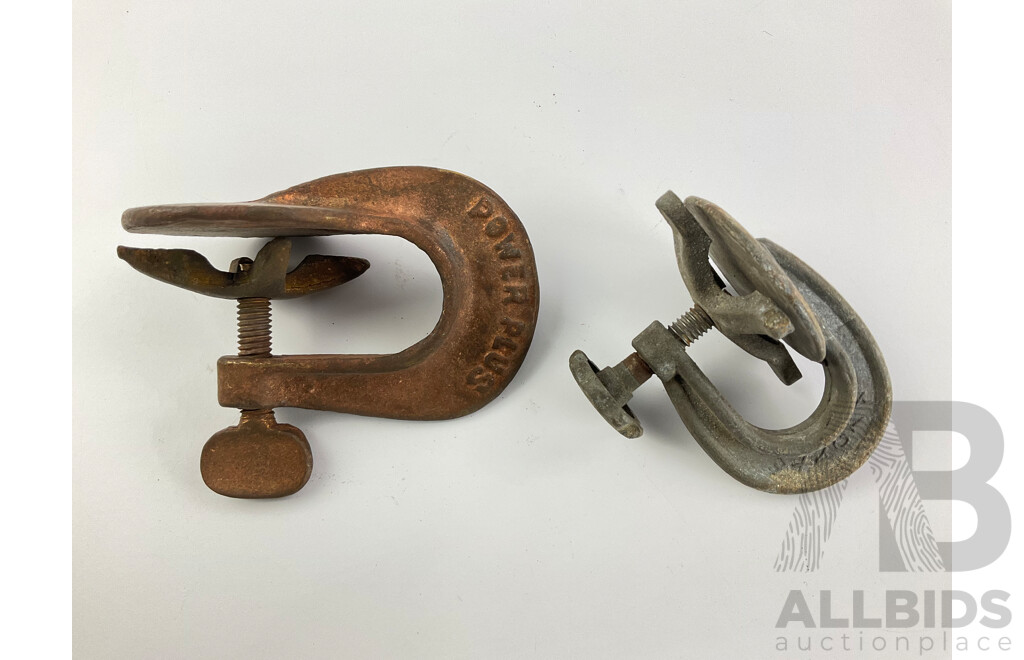 Five Vintage Vulcanizer Clamps Including Super Vulcanizer MFG. Co and Leggetts, Made in Australia