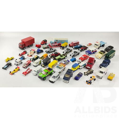 Collection of Diecast Race Cars, Vintage Cars and Trucks Including Matcbox, Hot Wheels and Corgi
