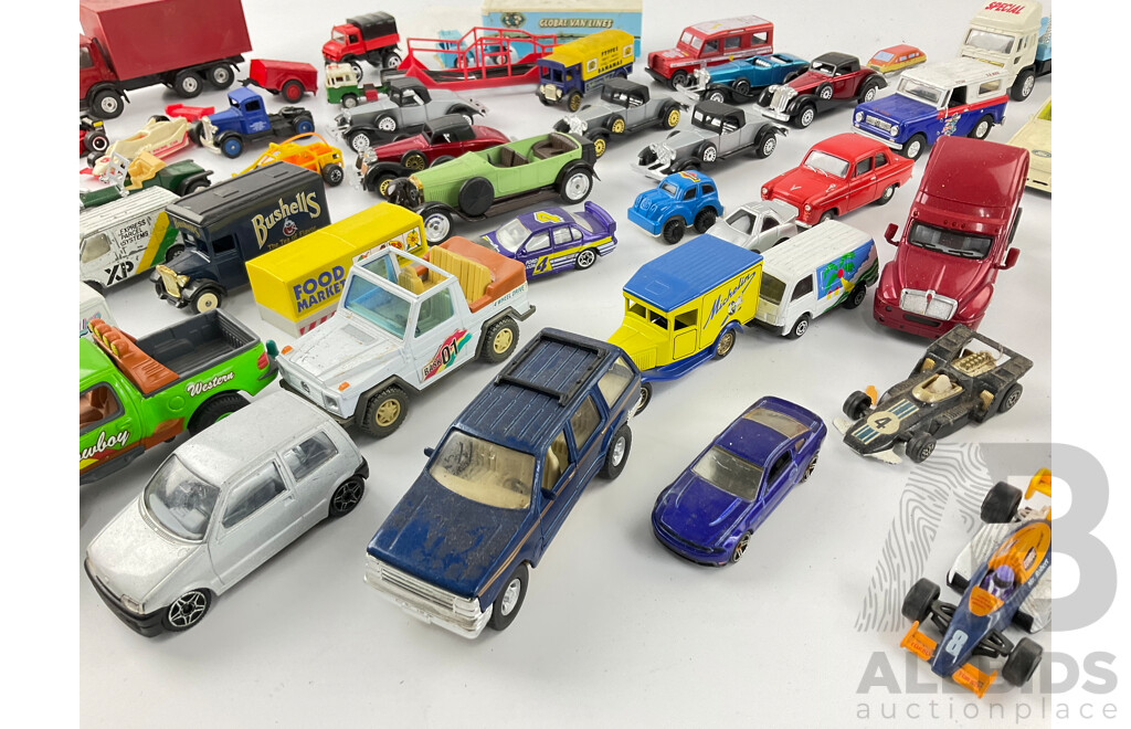 Collection of Diecast Race Cars, Vintage Cars and Trucks Including Matcbox, Hot Wheels and Corgi