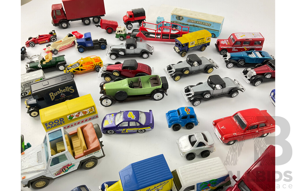 Collection of Diecast Race Cars, Vintage Cars and Trucks Including Matcbox, Hot Wheels and Corgi