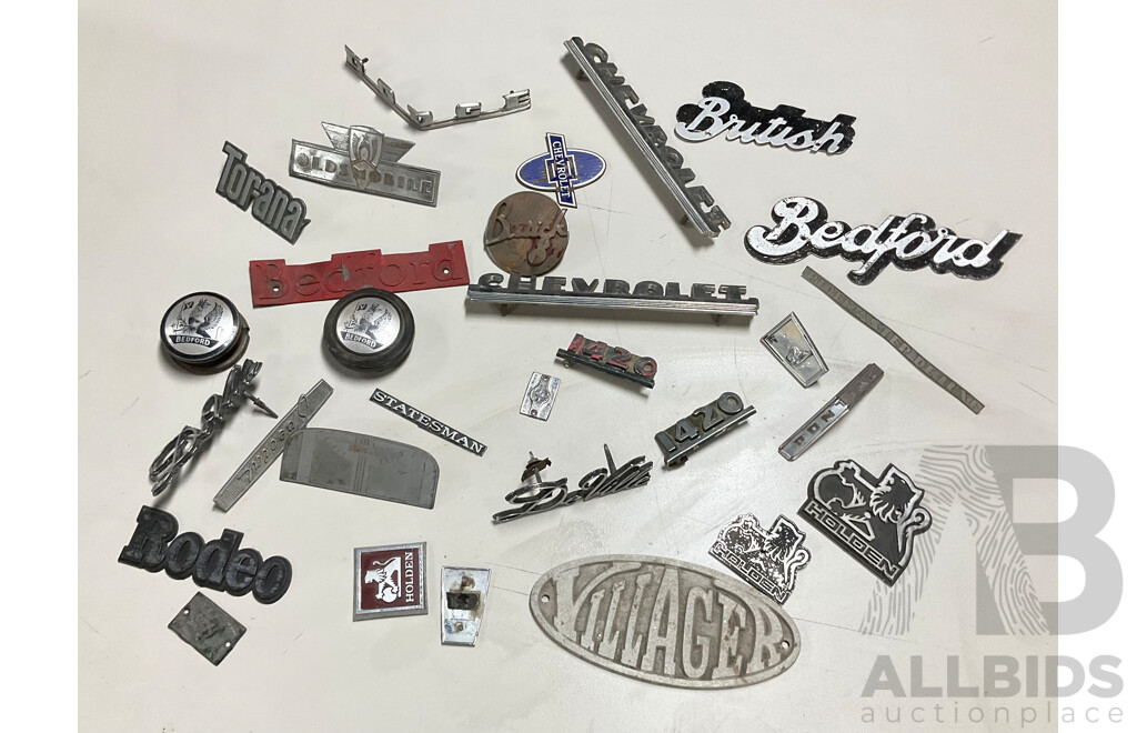 Collection of Mostly General Motors Vintage Badges Including Chevrolet, Holden, Pontiac, Buick, Bedford and More