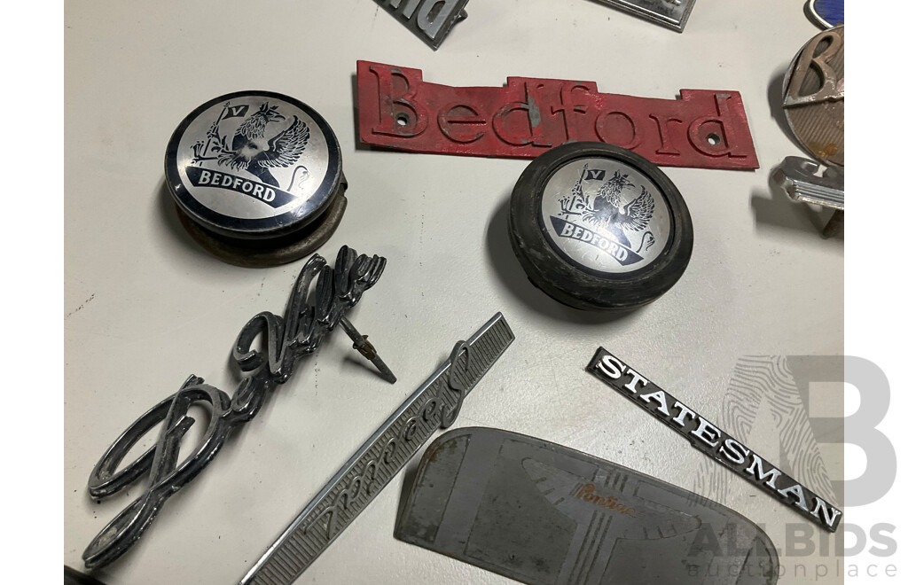 Collection of Mostly General Motors Vintage Badges Including Chevrolet, Holden, Pontiac, Buick, Bedford and More