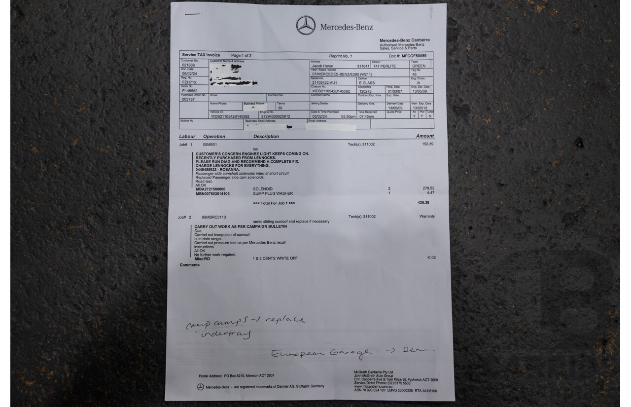 01/2008 Mercedes Benz E280 Elegance 211 MY07 Upgrade 4D Sedan Perlite Grey Metallic V6 3.0L