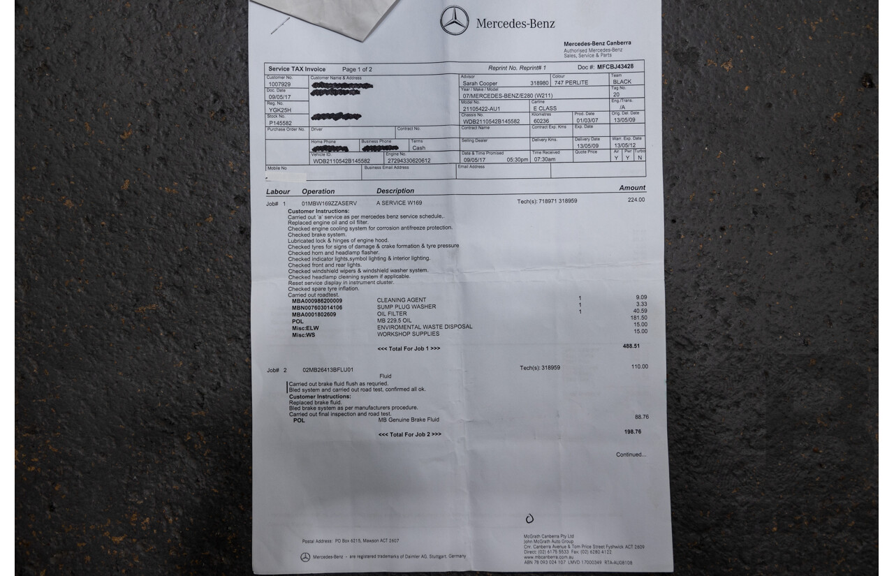 01/2008 Mercedes Benz E280 Elegance 211 MY07 Upgrade 4D Sedan Perlite Grey Metallic V6 3.0L