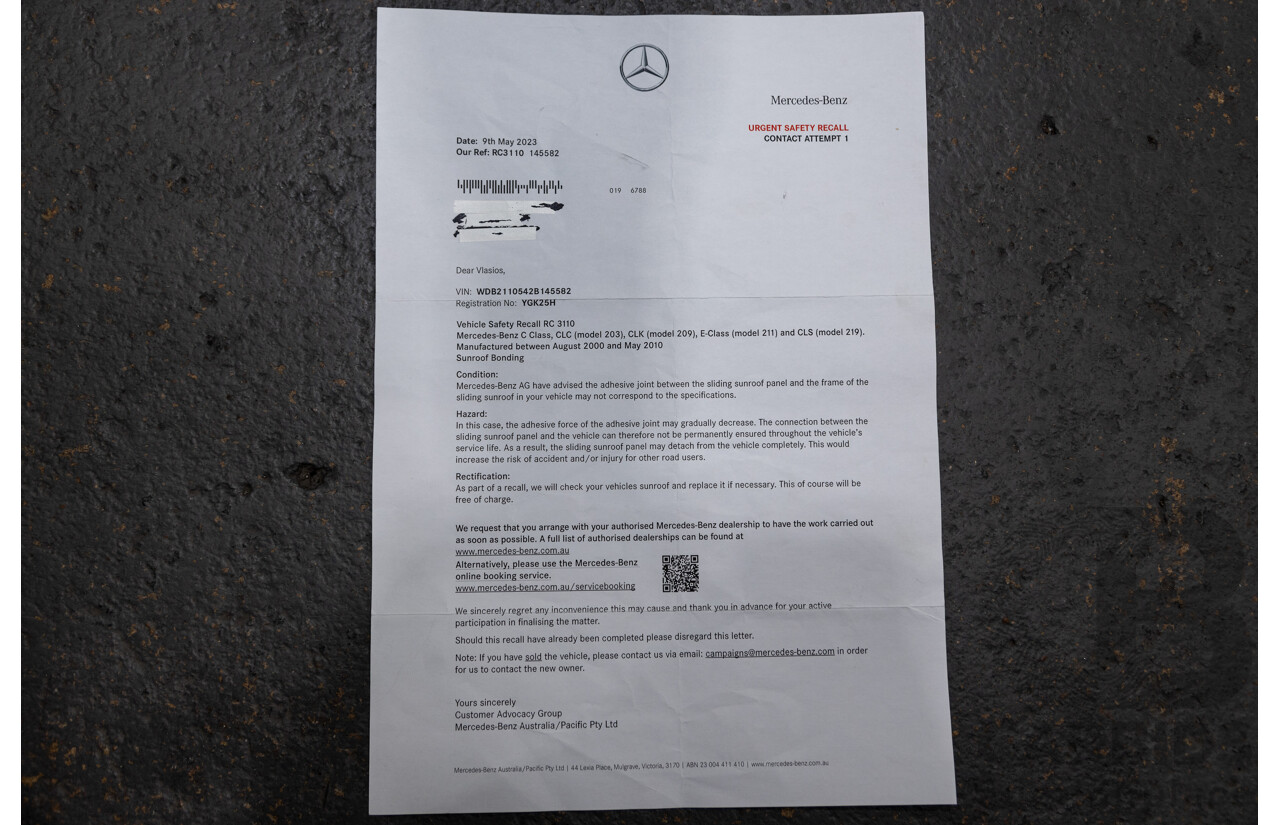 01/2008 Mercedes Benz E280 Elegance 211 MY07 Upgrade 4D Sedan Perlite Grey Metallic V6 3.0L