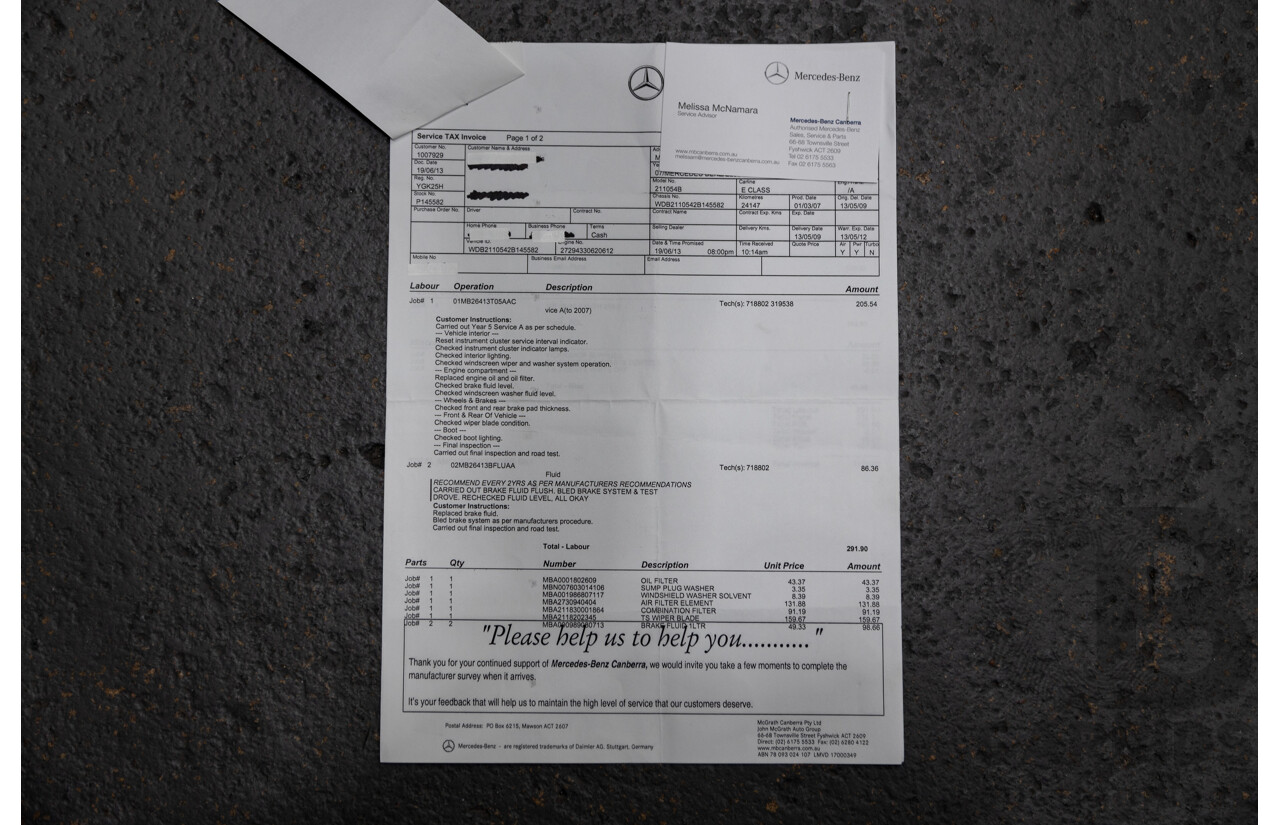 01/2008 Mercedes Benz E280 Elegance 211 MY07 Upgrade 4D Sedan Perlite Grey Metallic V6 3.0L