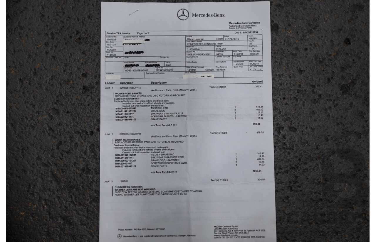 01/2008 Mercedes Benz E280 Elegance 211 MY07 Upgrade 4D Sedan Perlite Grey Metallic V6 3.0L