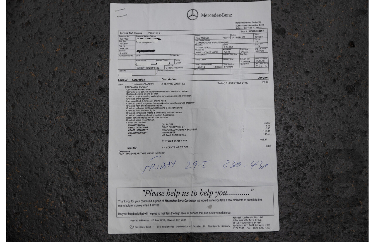 01/2008 Mercedes Benz E280 Elegance 211 MY07 Upgrade 4D Sedan Perlite Grey Metallic V6 3.0L