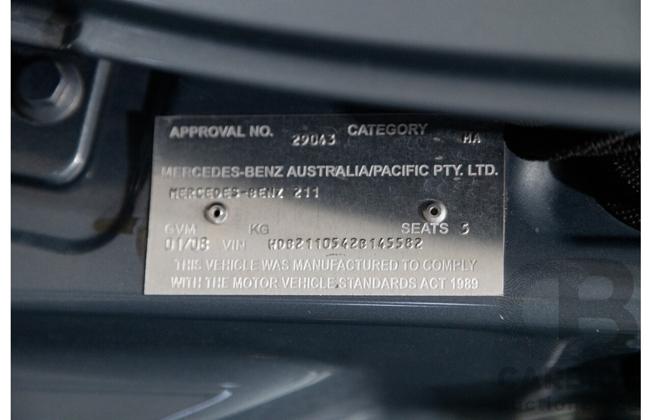 01/2008 Mercedes Benz E280 Elegance 211 MY07 Upgrade 4D Sedan Perlite Grey Metallic V6 3.0L