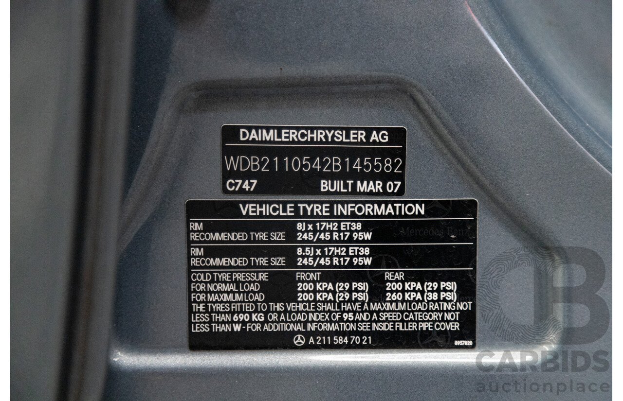 01/2008 Mercedes Benz E280 Elegance 211 MY07 Upgrade 4D Sedan Perlite Grey Metallic V6 3.0L