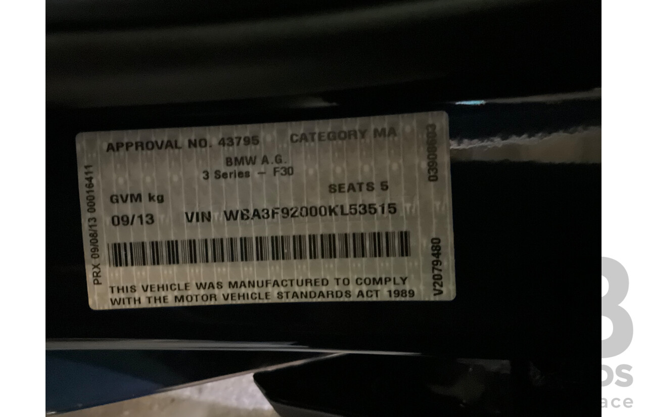 9/2013 BMW Active Hybrid 3 F30 Sport Line 4d Sedan Imperial Blue Metallic Turbo 3.0L / 40kw Hybrid