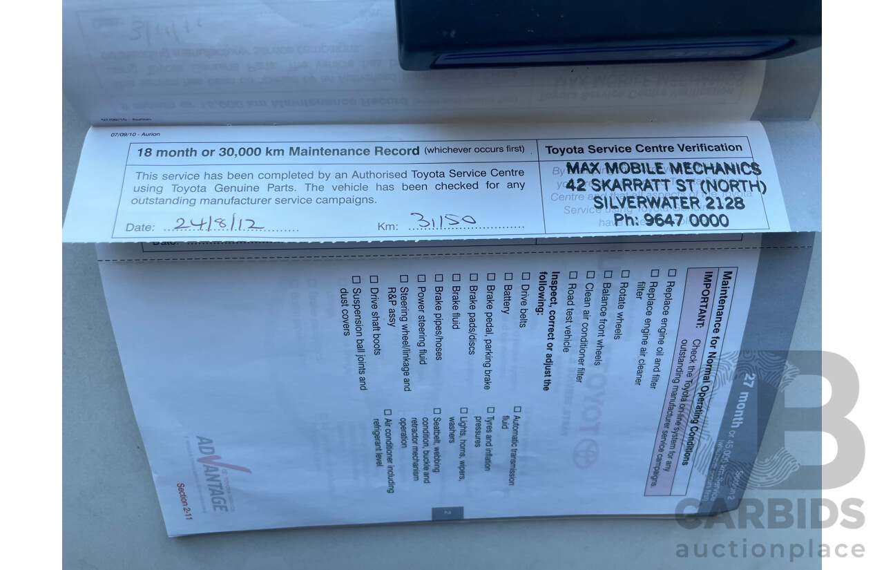 10/2010 Toyota Aurion AT-X FWD GSV40R 09 UPGRADE 4D Sedan Silver Or Chrome 3.5L