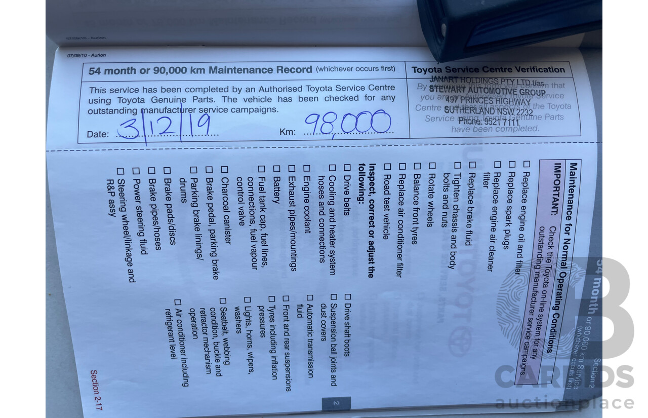 10/2010 Toyota Aurion AT-X FWD GSV40R 09 UPGRADE 4D Sedan Silver Or Chrome 3.5L